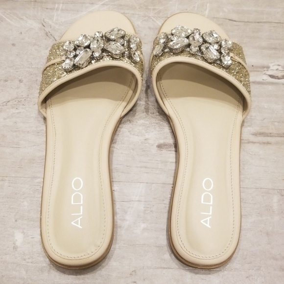 💕ALDO💕 Brodkin Jewel Slide Slipper Sandal Flats Silver 8 NEW IN BOX - Picture 3 of 8